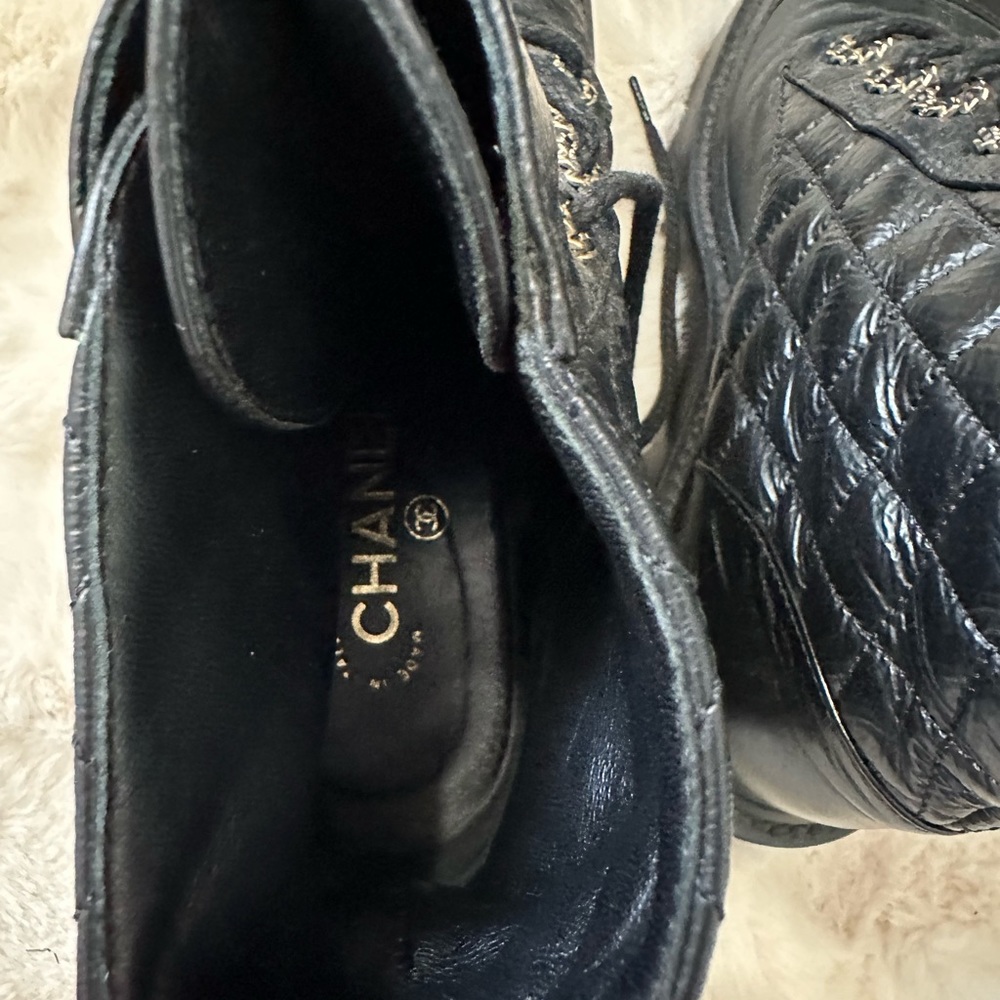 CHANEL Black Quilted Combat Boots - Picture 4 of 8